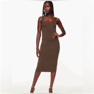 Aritzia Contour Square Neck Midi Dress- Rich Mocha Brown